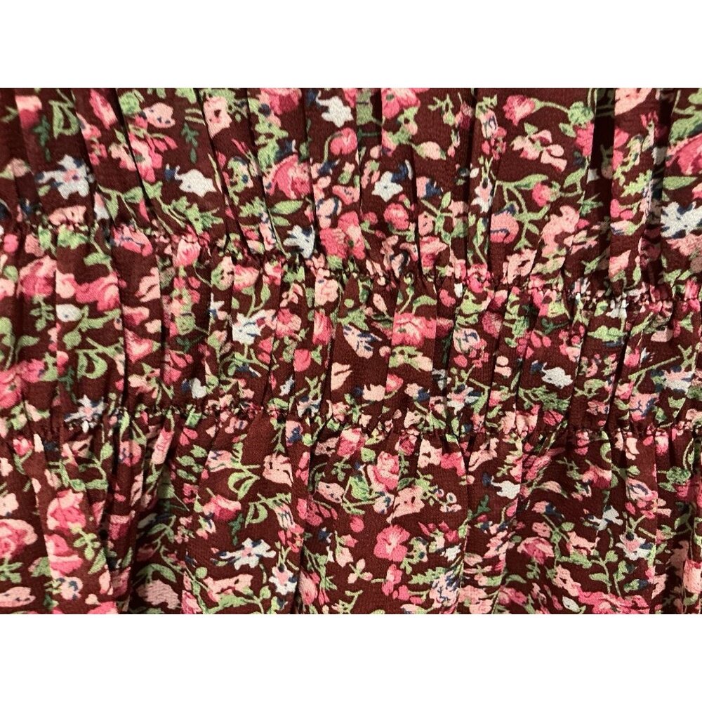 Entro Top Large Burgundy Long Sleeve Floral Print Ruffle Rouching - Picture 4 of 9